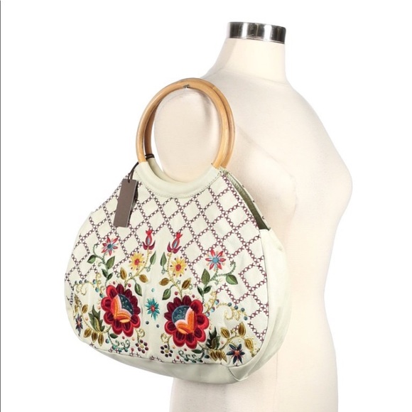 Isabella Fiore Handbags - Isabella Fiore Wood Handle Floral Satchel